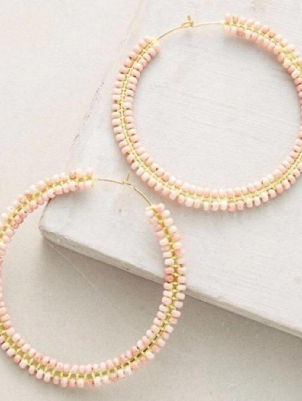 Anthropologie Mischa Beaded Hoop Earrings Pink